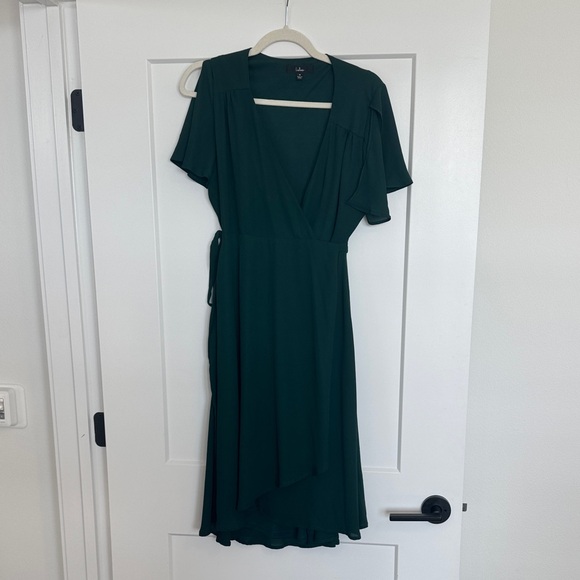 Lulu's Deep Green Wrap Dress - Picture 1 of 3